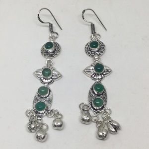 Green Onyx Silver Earrings